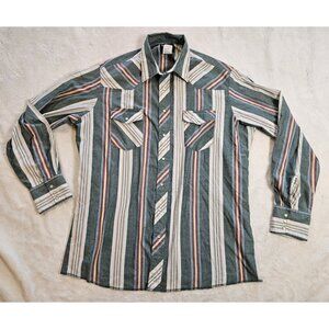 Wrangler Western Shirt Peral Snap Button Up Long Sleeve Green Striped Men's XLT